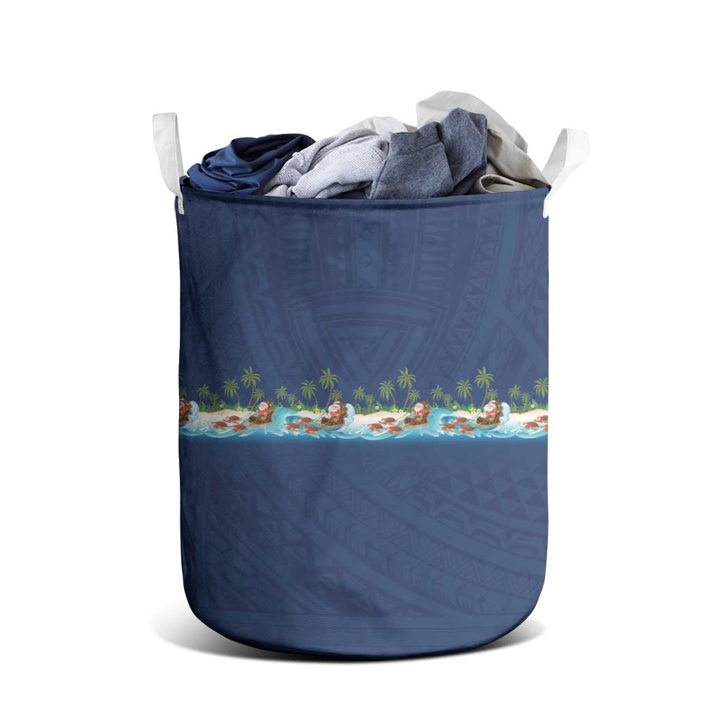 Hawaii Santa Riding Sea Turtle Laundry Basket Mele Kalikimaka Polynesian Pattern - Polynesian Pride