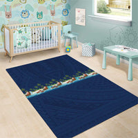 Hawaii Santa Riding Sea Turtle Area Rug Mele Kalikimaka Polynesian Pattern - Polynesian Pride
