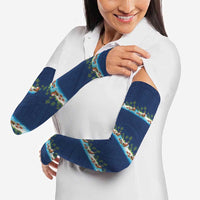 Hawaii Santa Riding Sea Turtle Arm Sleeves Mele Kalikimaka Polynesian Pattern - Polynesian Pride