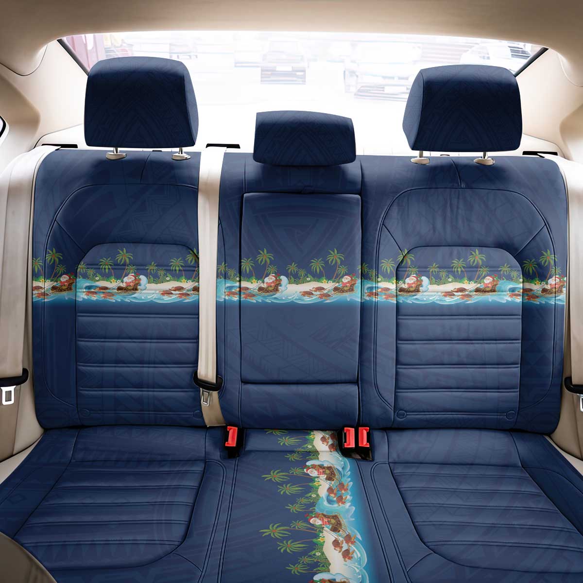 Hawaii Santa Riding Sea Turtle Back Car Seat Cover Mele Kalikimaka Polynesian Pattern - Polynesian Pride