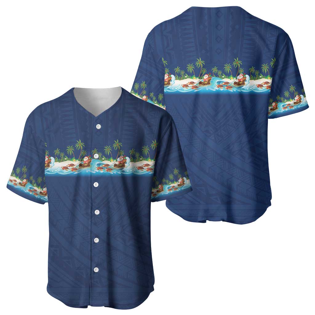 Hawaii Santa Riding Sea Turtle Baseball Jersey Mele Kalikimaka Polynesian Pattern - Polynesian Pride