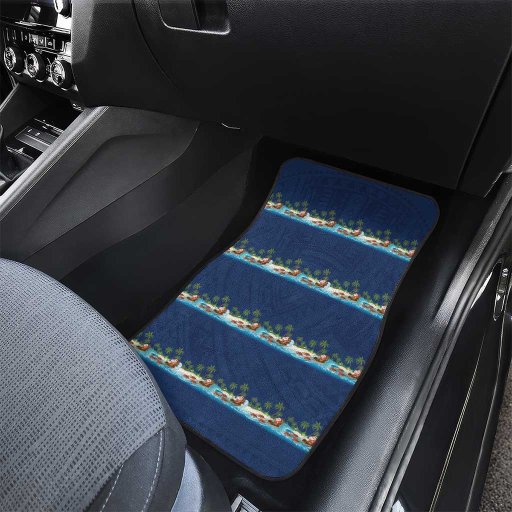 Hawaii Santa Riding Sea Turtle Car Mats Mele Kalikimaka Polynesian Pattern - Polynesian Pride