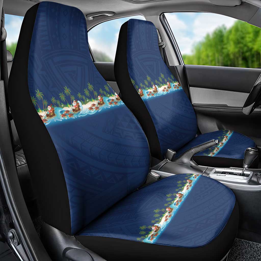 Hawaii Santa Riding Sea Turtle Car Seat Cover Mele Kalikimaka Polynesian Pattern - Polynesian Pride