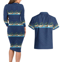 Hawaii Santa Riding Sea Turtle Couples Matching Long Sleeve Bodycon Dress and Hawaiian Shirt Mele Kalikimaka Polynesian Pattern - Polynesian Pride