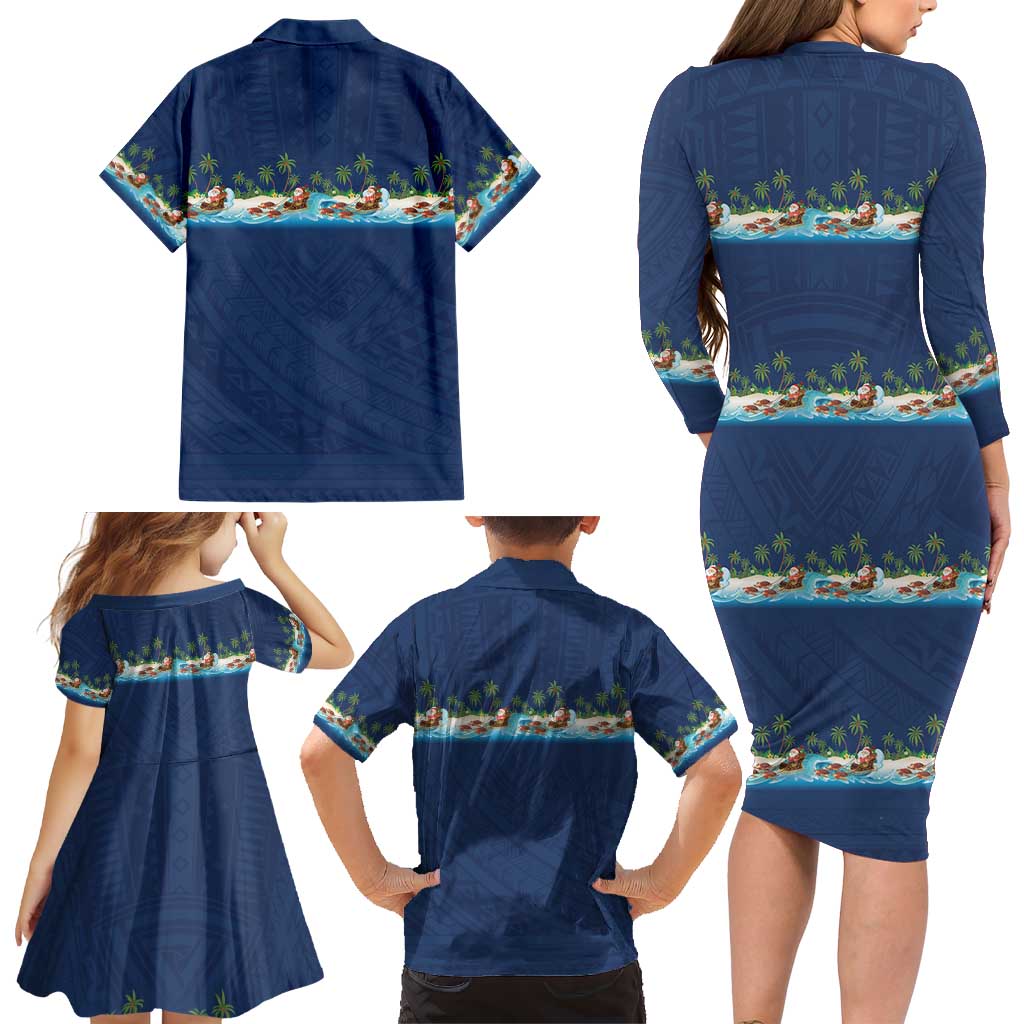 Hawaii Santa Riding Sea Turtle Family Matching Long Sleeve Bodycon Dress and Hawaiian Shirt Mele Kalikimaka Polynesian Pattern LT01 - Polynesian Pride