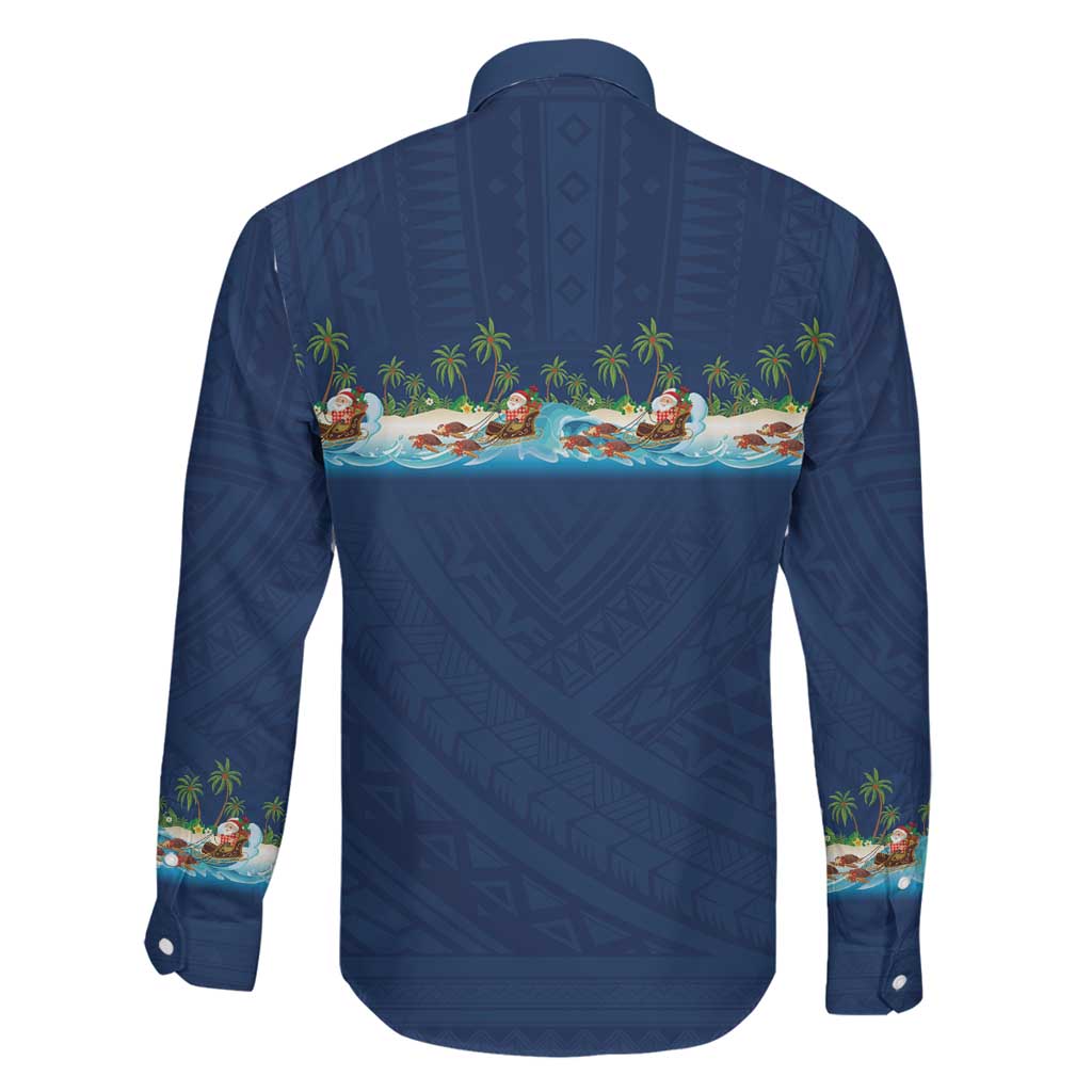 Hawaii Santa Riding Sea Turtle Family Matching Long Sleeve Bodycon Dress and Hawaiian Shirt Mele Kalikimaka Polynesian Pattern LT01 - Polynesian Pride