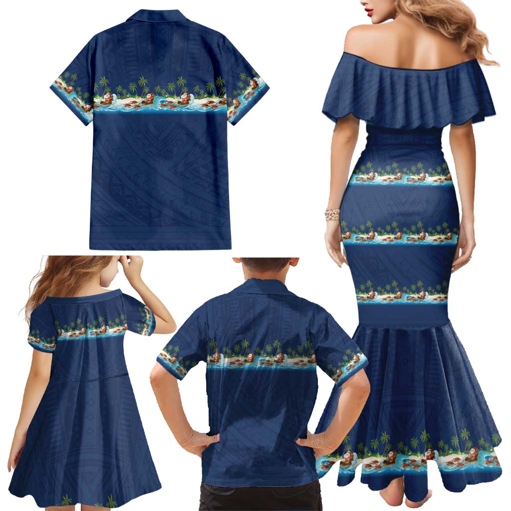 Hawaii Santa Riding Sea Turtle Family Matching Mermaid Dress and Hawaiian Shirt Mele Kalikimaka Polynesian Pattern LT01 - Polynesian Pride