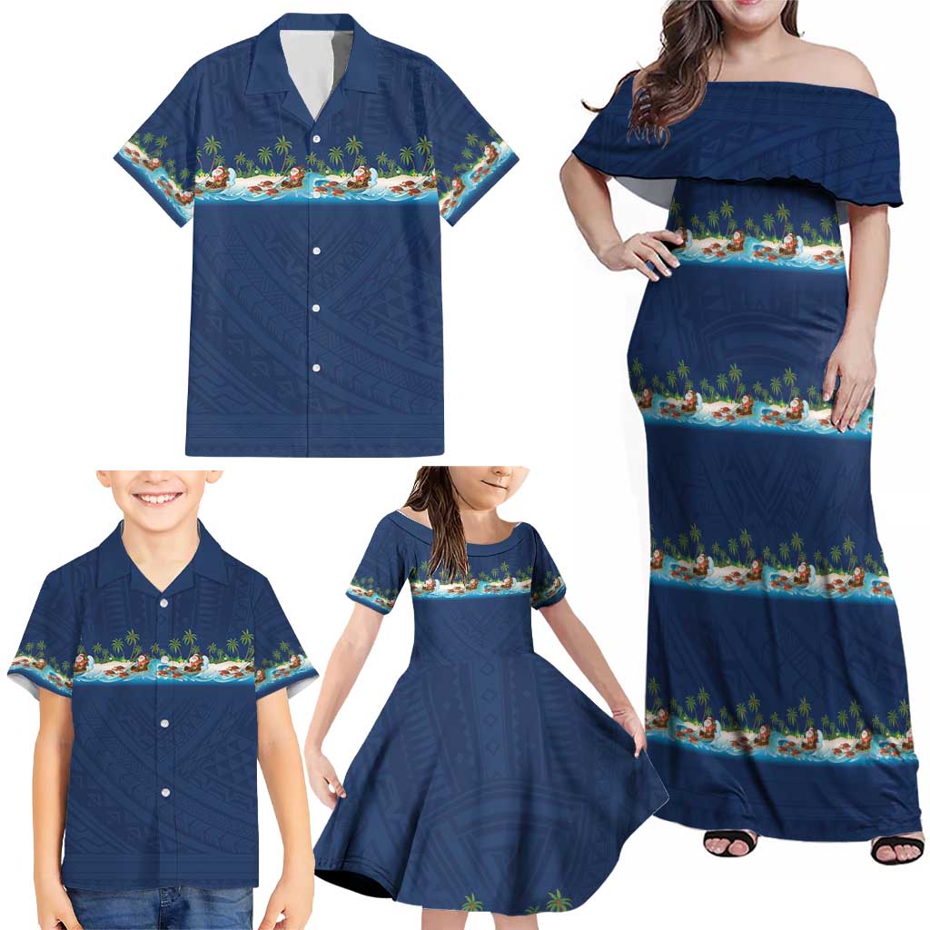 Hawaii Santa Riding Sea Turtle Family Matching Off Shoulder Maxi Dress and Hawaiian Shirt Mele Kalikimaka Polynesian Pattern LT01 - Polynesian Pride