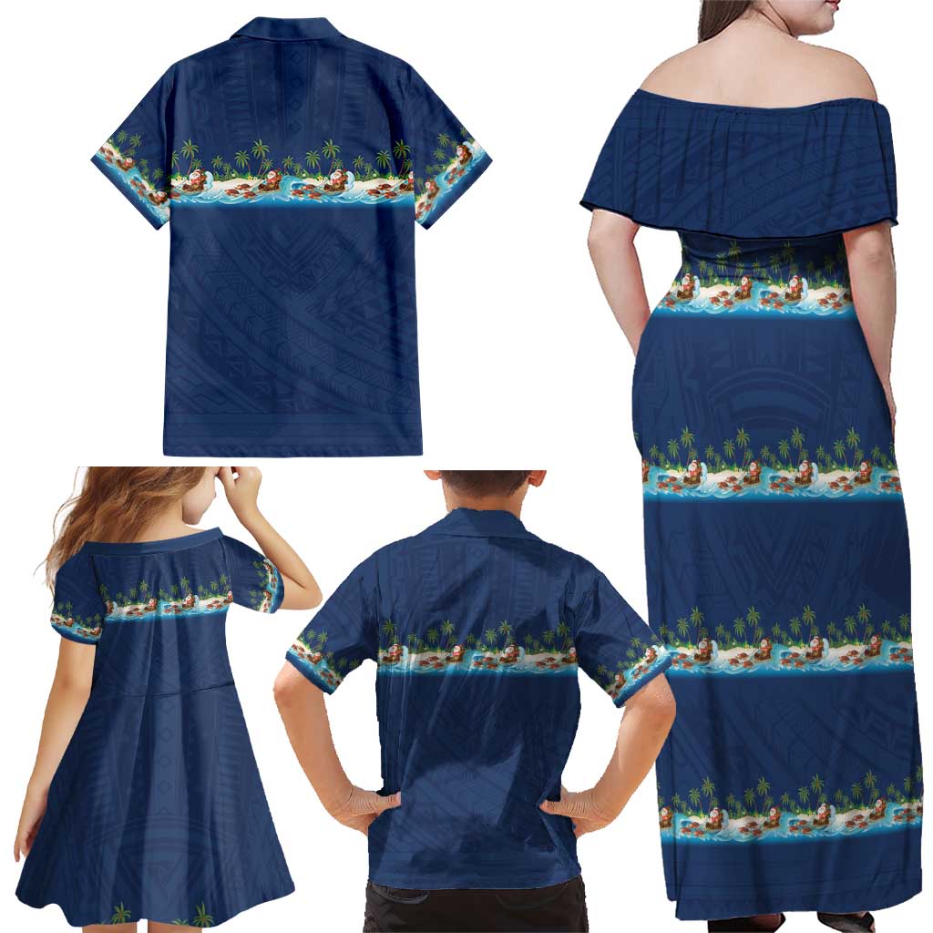 Hawaii Santa Riding Sea Turtle Family Matching Off Shoulder Maxi Dress and Hawaiian Shirt Mele Kalikimaka Polynesian Pattern LT01 - Polynesian Pride