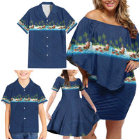 Hawaii Santa Riding Sea Turtle Family Matching Off Shoulder Short Dress and Hawaiian Shirt Mele Kalikimaka Polynesian Pattern LT01 - Polynesian Pride