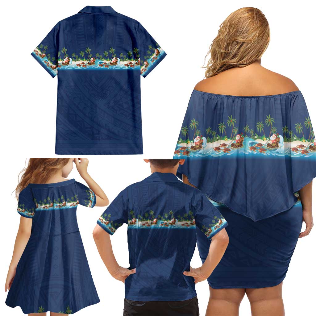 Hawaii Santa Riding Sea Turtle Family Matching Off Shoulder Short Dress and Hawaiian Shirt Mele Kalikimaka Polynesian Pattern LT01 - Polynesian Pride