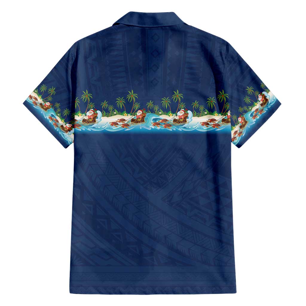 Hawaii Santa Riding Sea Turtle Family Matching Off Shoulder Short Dress and Hawaiian Shirt Mele Kalikimaka Polynesian Pattern LT01 - Polynesian Pride