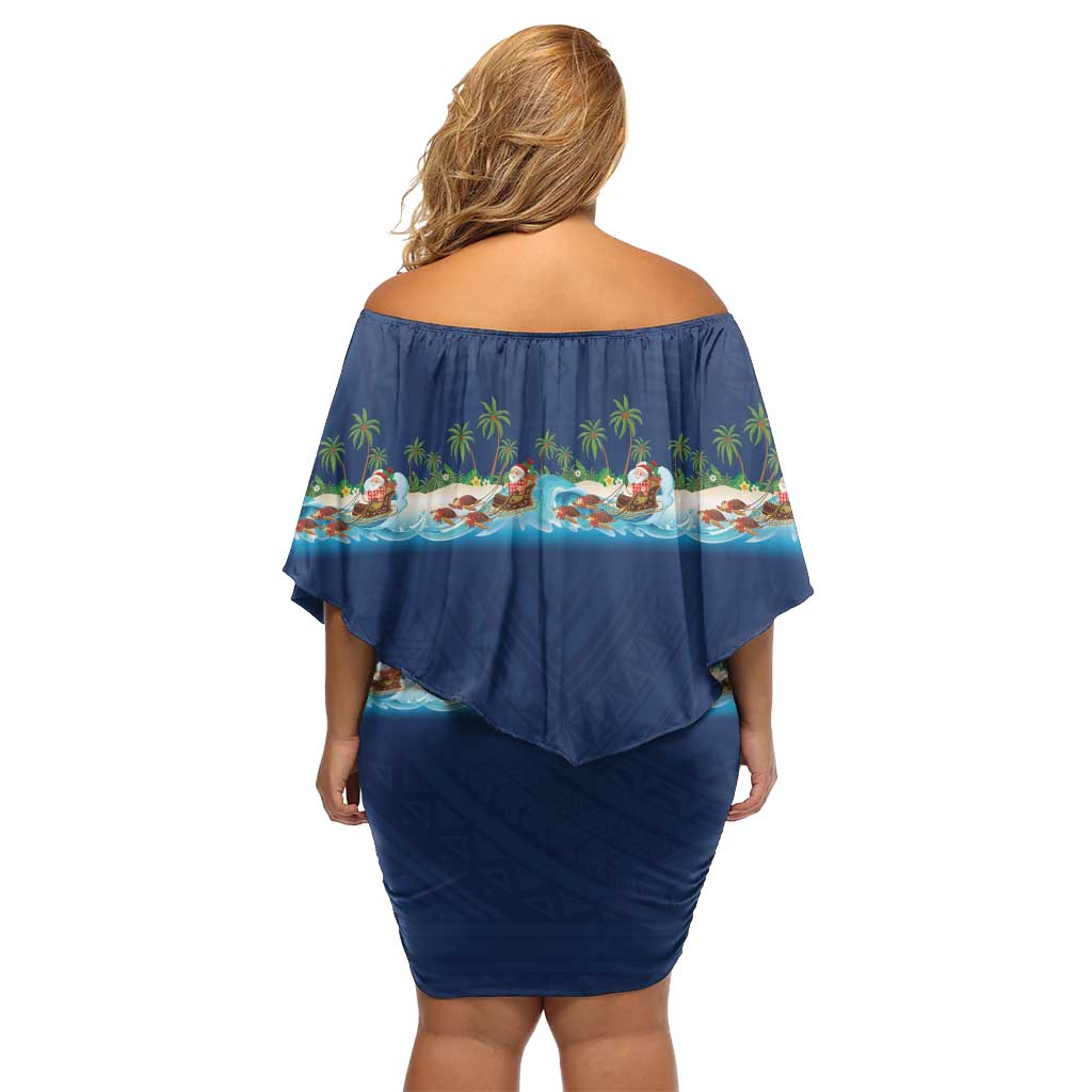 Hawaii Santa Riding Sea Turtle Family Matching Off Shoulder Short Dress and Hawaiian Shirt Mele Kalikimaka Polynesian Pattern LT01 - Polynesian Pride