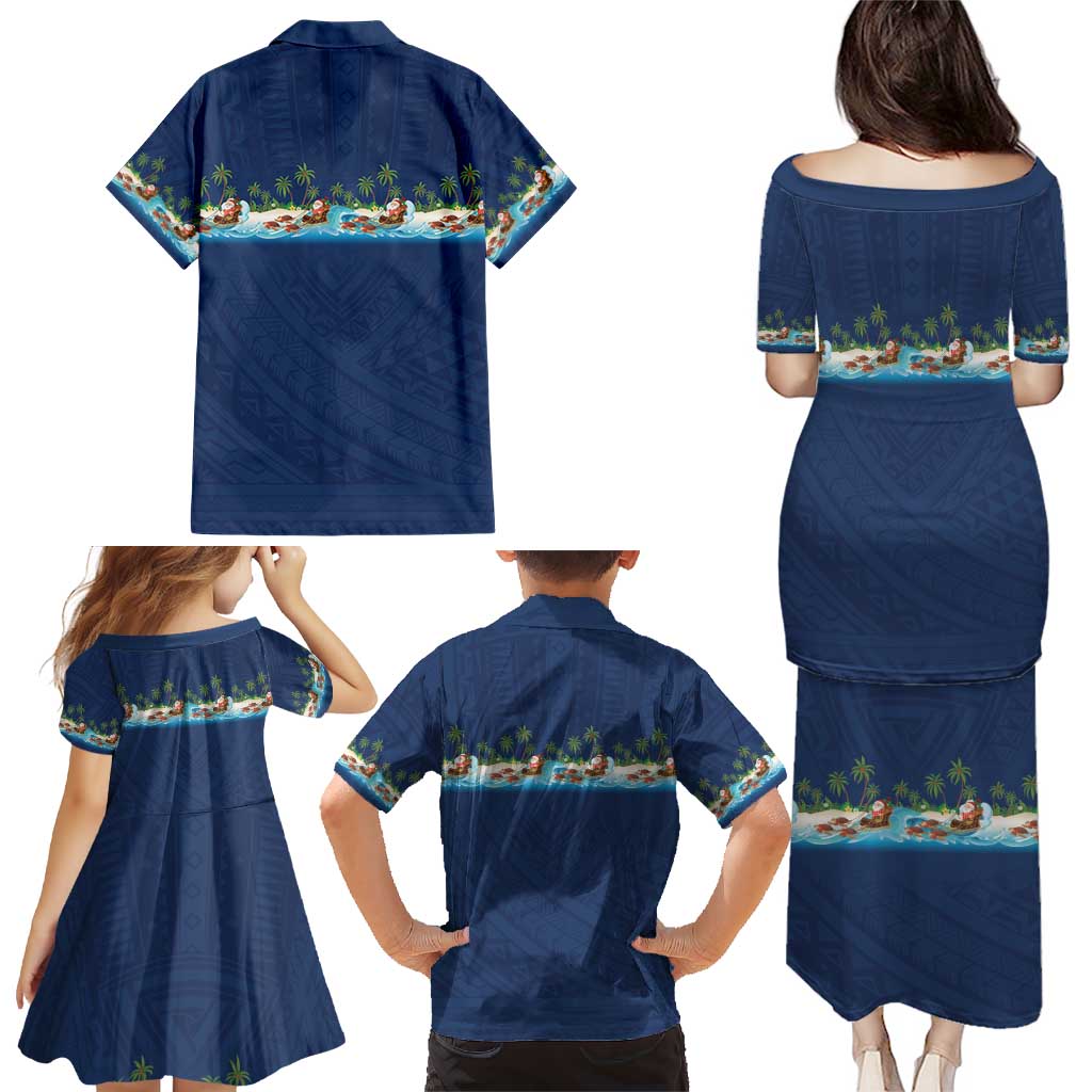 Hawaii Santa Riding Sea Turtle Family Matching Puletasi and Hawaiian Shirt Mele Kalikimaka Polynesian Pattern - Polynesian Pride