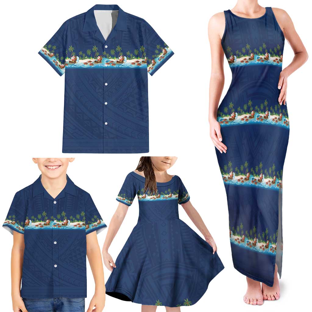 Hawaii Santa Riding Sea Turtle Family Matching Tank Maxi Dress and Hawaiian Shirt Mele Kalikimaka Polynesian Pattern LT01 - Polynesian Pride