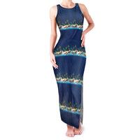 Hawaii Santa Riding Sea Turtle Family Matching Tank Maxi Dress and Hawaiian Shirt Mele Kalikimaka Polynesian Pattern LT01 Mom's Dress Blue - Polynesian Pride