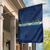 Hawaii Santa Riding Sea Turtle Garden Flag Mele Kalikimaka Polynesian Pattern - Polynesian Pride