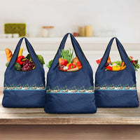 Hawaii Santa Riding Sea Turtle Grocery Bag Mele Kalikimaka Polynesian Pattern - Polynesian Pride
