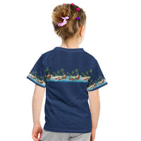 Hawaii Santa Riding Sea Turtle Kid T Shirt Mele Kalikimaka Polynesian Pattern - Polynesian Pride