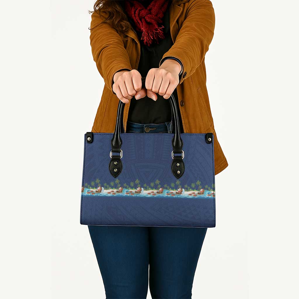 Hawaii Santa Riding Sea Turtle Leather Bag Mele Kalikimaka Polynesian Pattern - Polynesian Pride