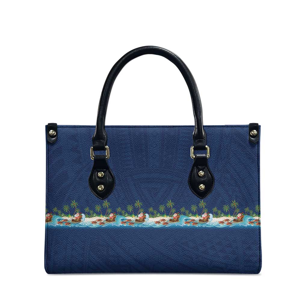 Hawaii Santa Riding Sea Turtle Leather Bag Mele Kalikimaka Polynesian Pattern - Polynesian Pride