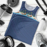 Hawaii Santa Riding Sea Turtle Men Tank Top Mele Kalikimaka Polynesian Pattern - Polynesian Pride