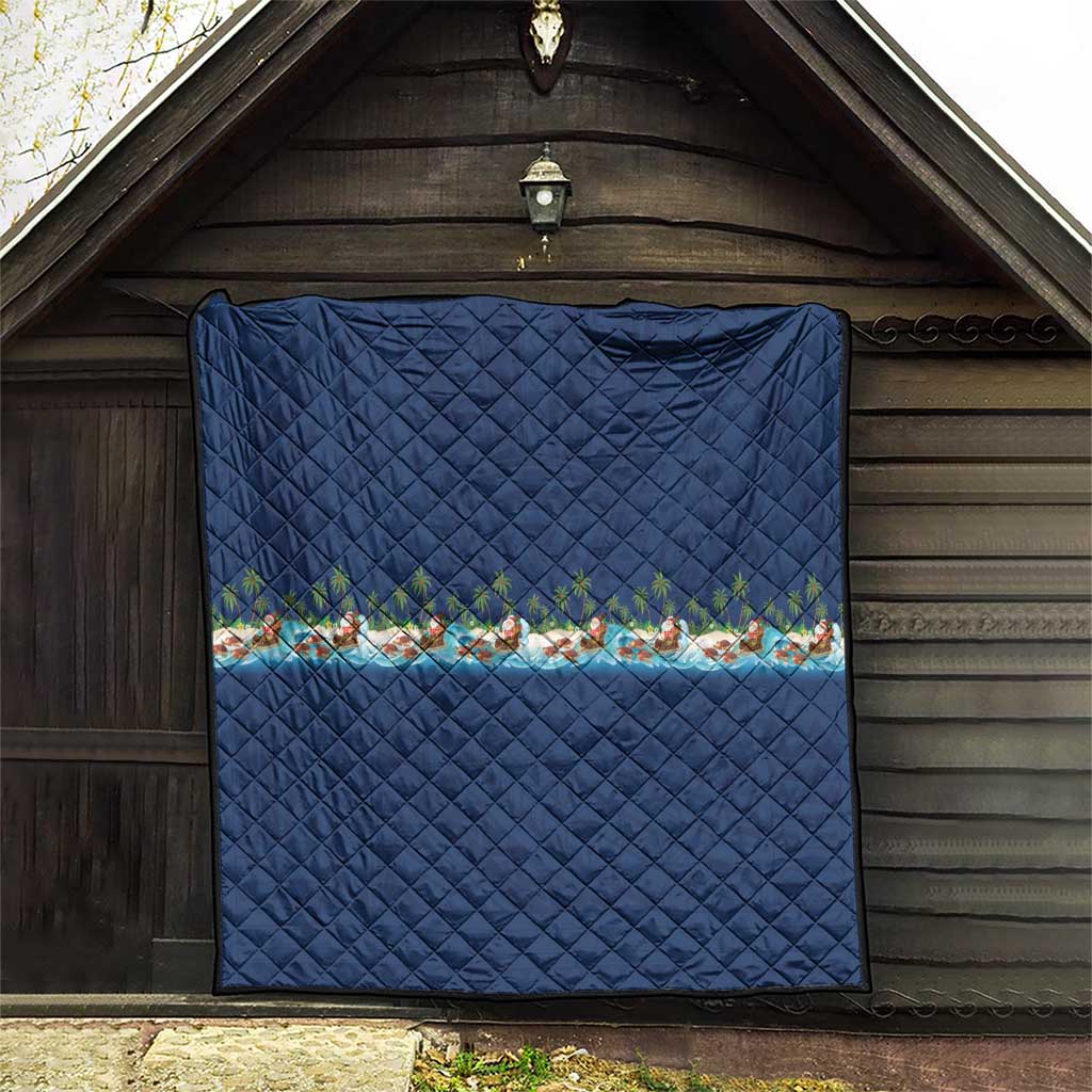 Hawaii Santa Riding Sea Turtle Quilt Mele Kalikimaka Polynesian Pattern - Polynesian Pride