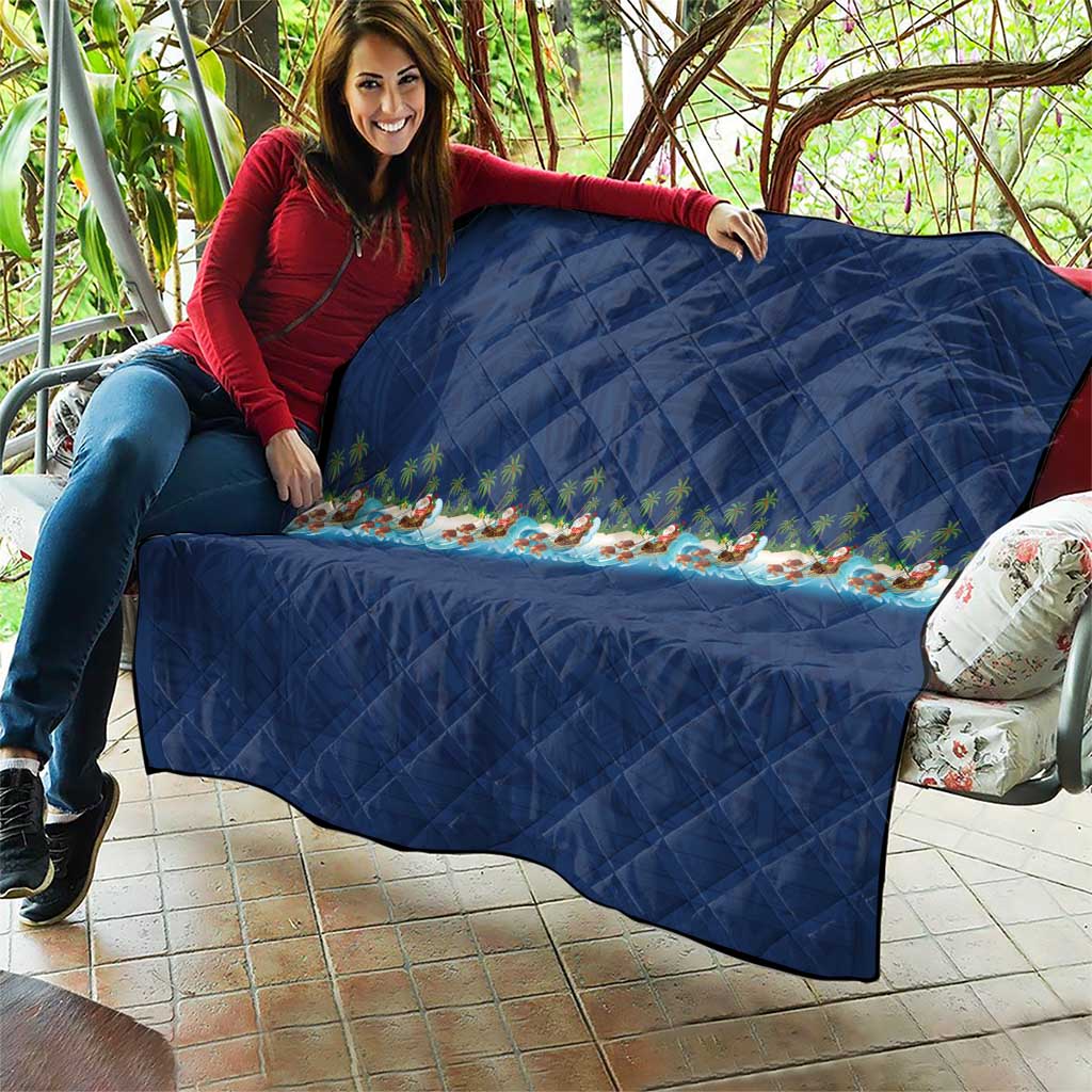 Hawaii Santa Riding Sea Turtle Quilt Mele Kalikimaka Polynesian Pattern - Polynesian Pride