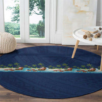 Hawaii Santa Riding Sea Turtle Round Carpet Mele Kalikimaka Polynesian Pattern - Polynesian Pride