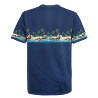 Hawaii Santa Riding Sea Turtle Rugby Jersey Mele Kalikimaka Polynesian Pattern - Polynesian Pride