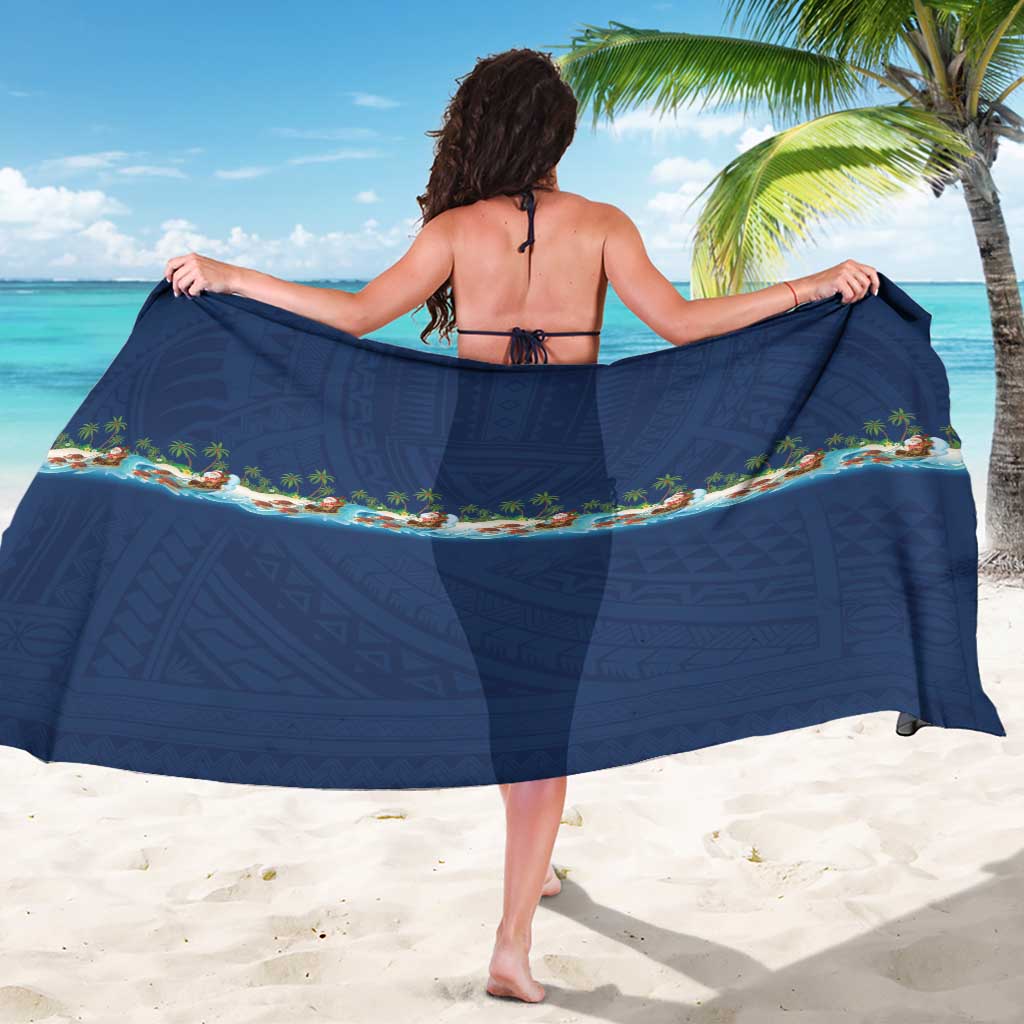 Hawaii Santa Riding Sea Turtle Sarong Mele Kalikimaka Polynesian Pattern - Polynesian Pride