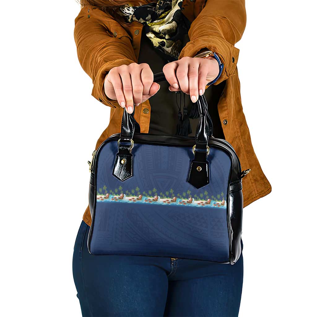 Hawaii Santa Riding Sea Turtle Shoulder Handbag Mele Kalikimaka Polynesian Pattern - Polynesian Pride