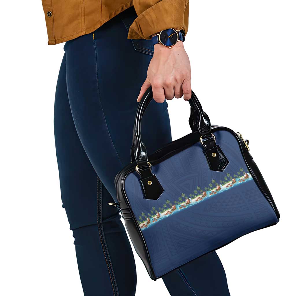 Hawaii Santa Riding Sea Turtle Shoulder Handbag Mele Kalikimaka Polynesian Pattern - Polynesian Pride