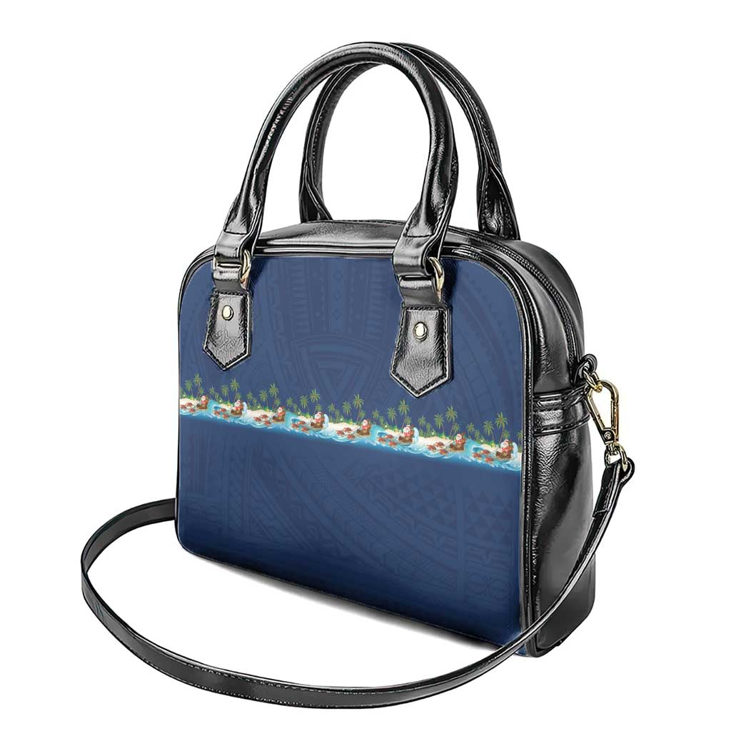 Hawaii Santa Riding Sea Turtle Shoulder Handbag Mele Kalikimaka Polynesian Pattern - Polynesian Pride