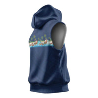 Hawaii Santa Riding Sea Turtle Sleeveless Hoodie Mele Kalikimaka Polynesian Pattern LT01 - Polynesian Pride