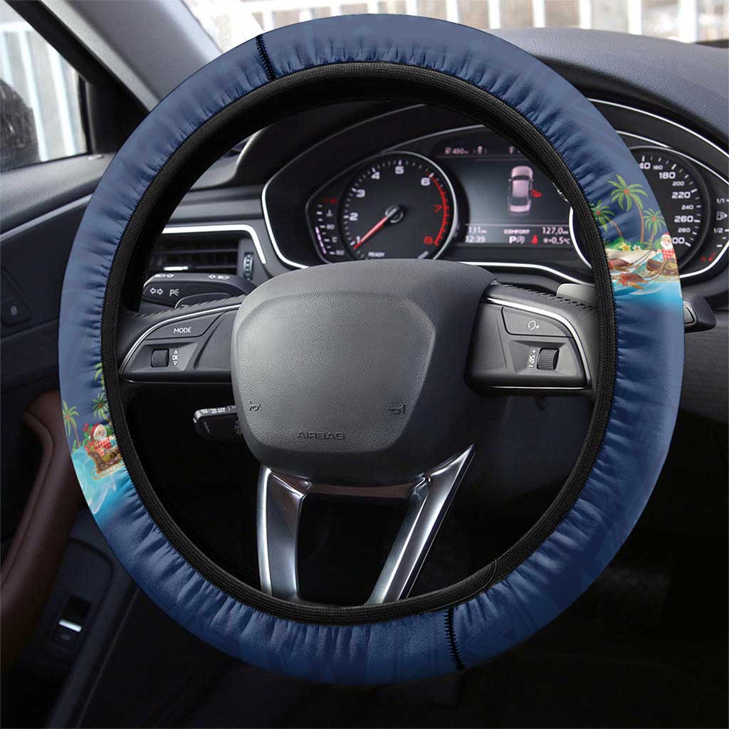 Hawaii Santa Riding Sea Turtle Steering Wheel Cover Mele Kalikimaka Polynesian Pattern - Polynesian Pride