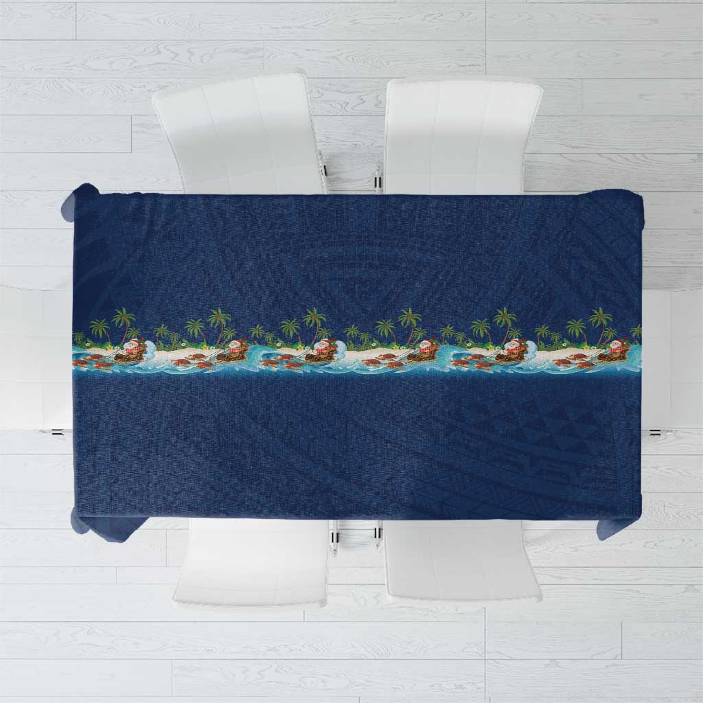 Hawaii Santa Riding Sea Turtle Tablecloth Mele Kalikimaka Polynesian Pattern - Polynesian Pride