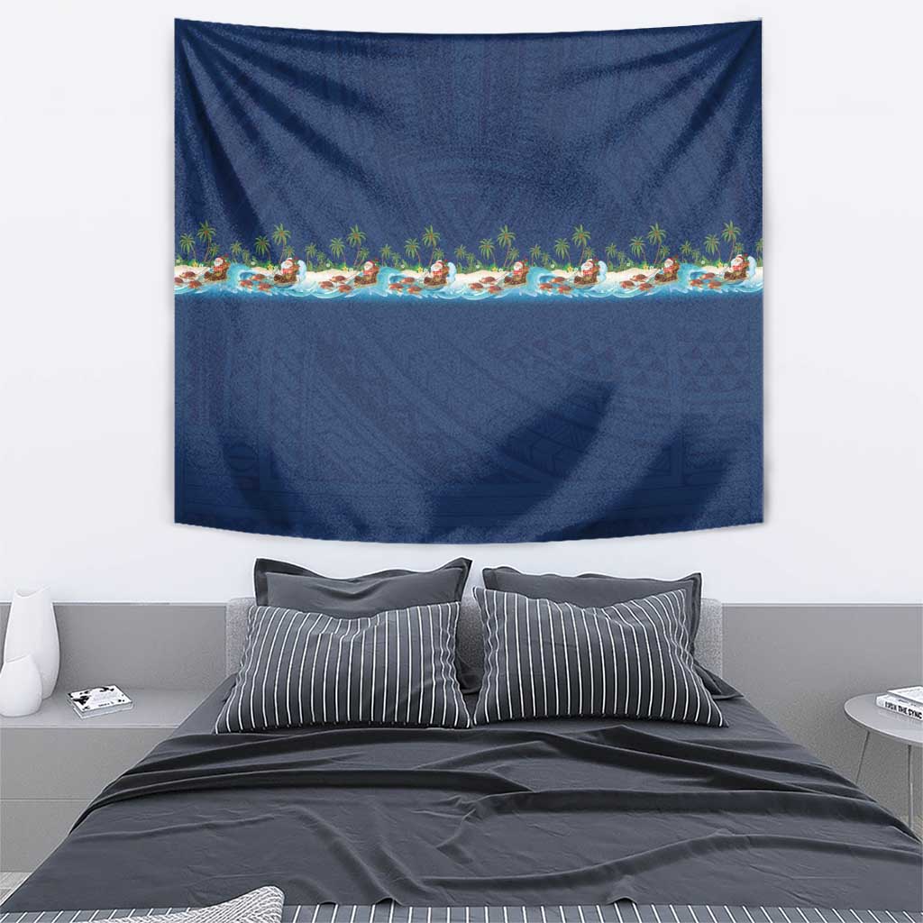 Hawaii Santa Riding Sea Turtle Tapestry Mele Kalikimaka Polynesian Pattern LT01 - Polynesian Pride