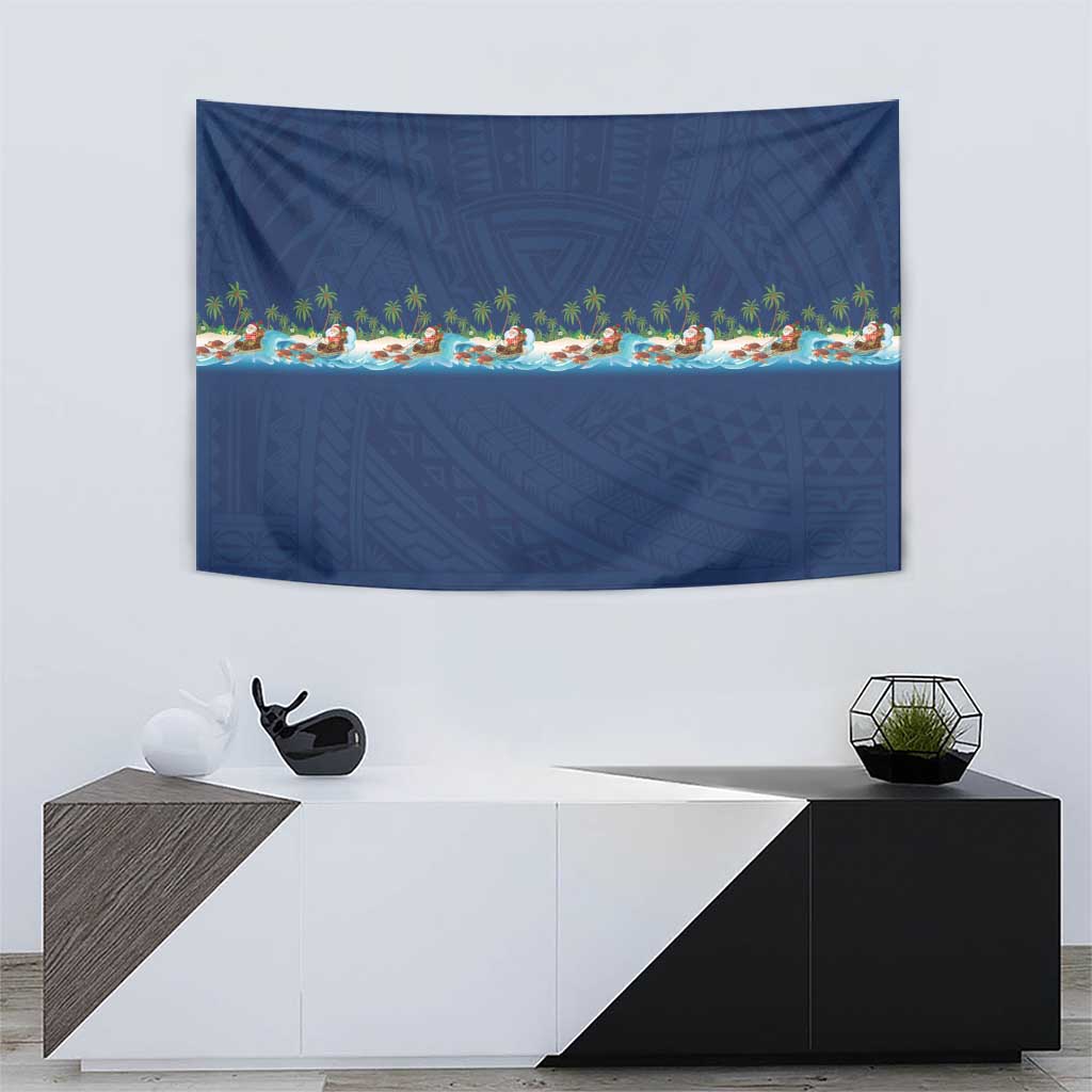 Hawaii Santa Riding Sea Turtle Tapestry Mele Kalikimaka Polynesian Pattern LT01 - Polynesian Pride