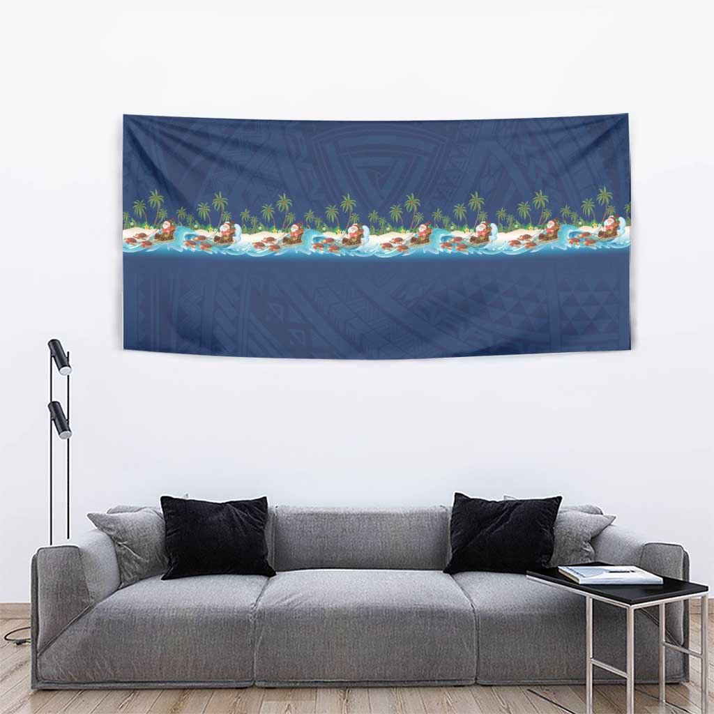 Hawaii Santa Riding Sea Turtle Tapestry Mele Kalikimaka Polynesian Pattern LT01 - Polynesian Pride