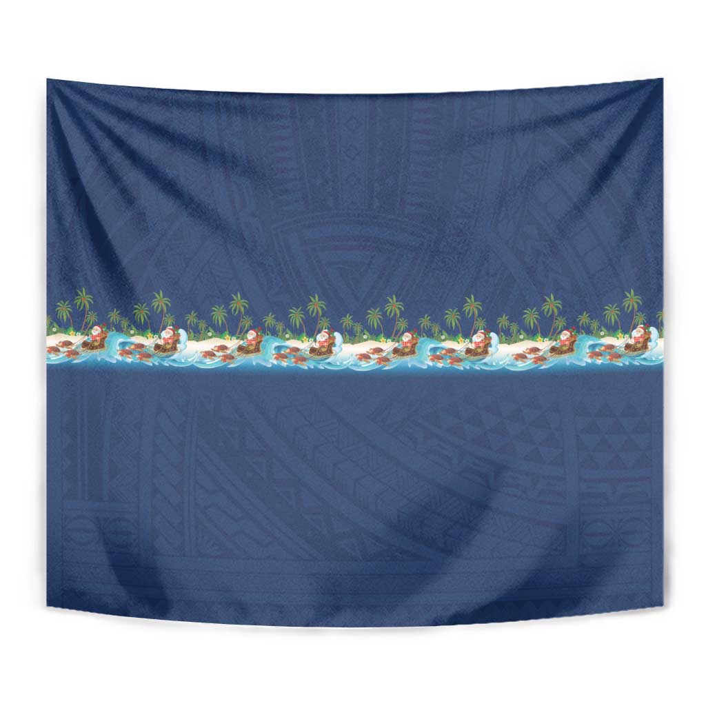 Hawaii Santa Riding Sea Turtle Tapestry Mele Kalikimaka Polynesian Pattern LT01 - Polynesian Pride