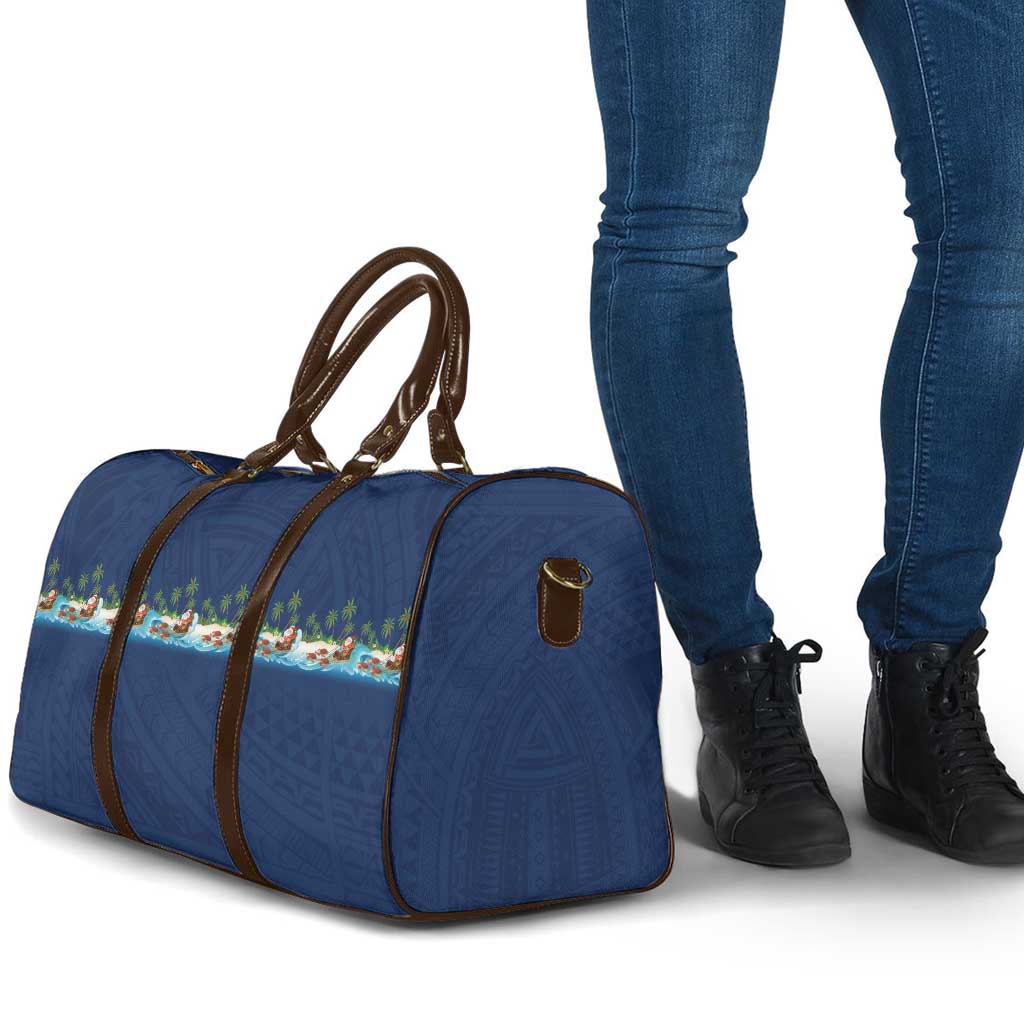 Hawaii Santa Riding Sea Turtle Travel Bag Mele Kalikimaka Polynesian Pattern - Polynesian Pride