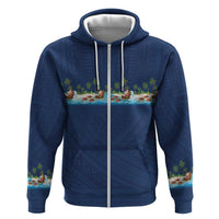 Hawaii Santa Riding Sea Turtle Zip Hoodie Mele Kalikimaka Polynesian Pattern - Polynesian Pride