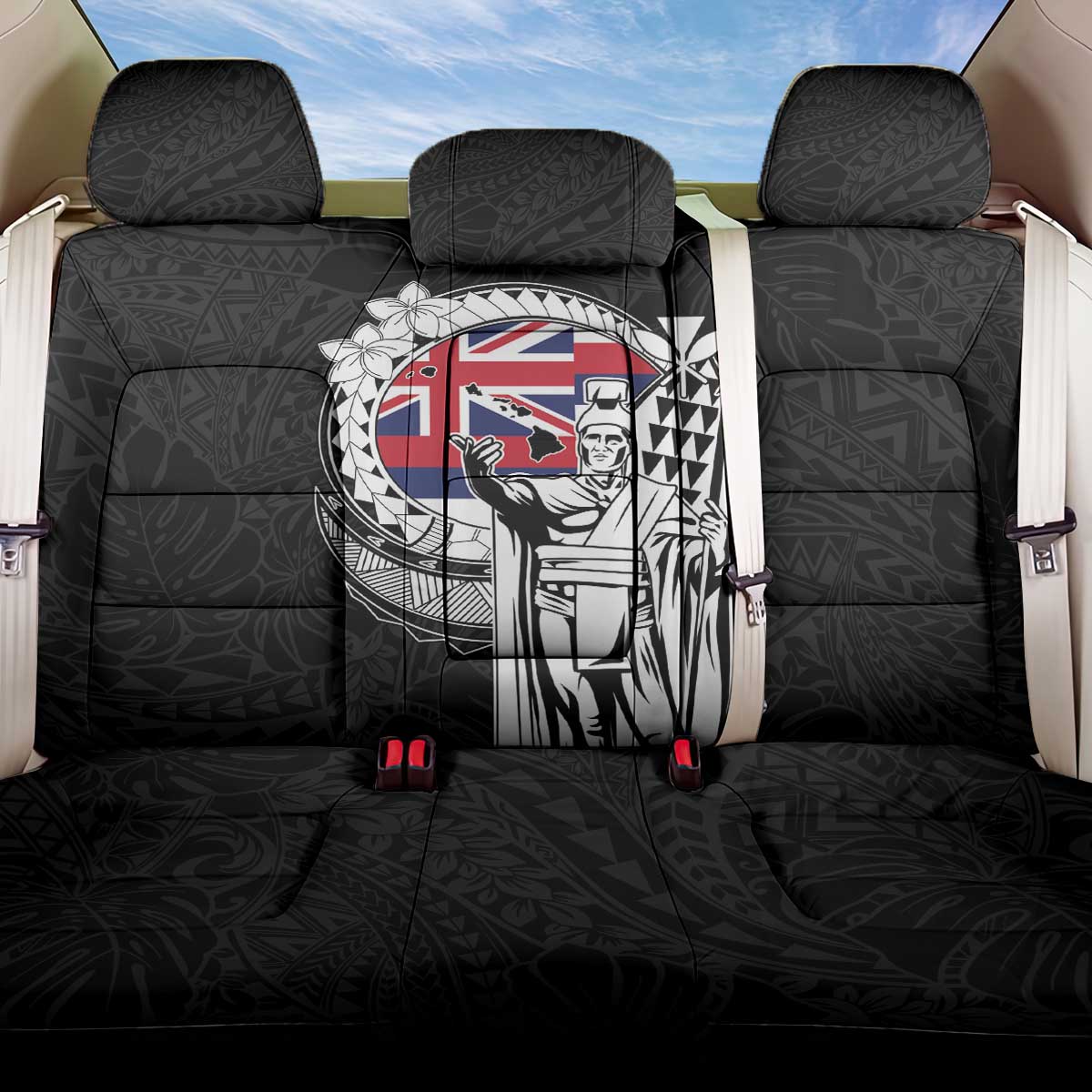 Hawaii King Kamehameha Back Car Seat Cover Flag Polynesian Pattern