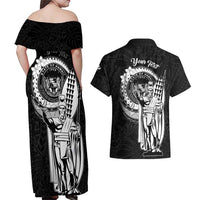 Personalized Hawaii King Kamehameha Couples Matching Off Shoulder Maxi Dress and Hawaiian Shirt Flag Polynesian Pattern