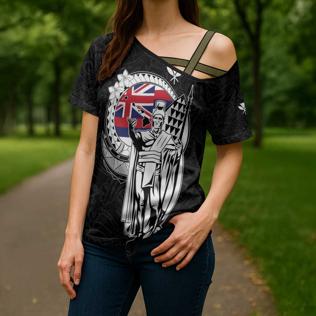 Personalized Hawaii King Kamehameha Cross Shoulder Shirt Flag Polynesian Pattern