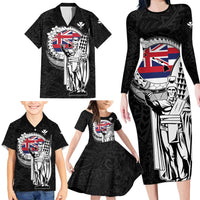 Personalized Hawaii King Kamehameha Family Matching Long Sleeve Bodycon Dress and Hawaiian Shirt Flag Polynesian Pattern