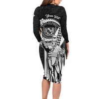 Personalized Hawaii King Kamehameha Family Matching Long Sleeve Bodycon Dress and Hawaiian Shirt Flag Polynesian Pattern
