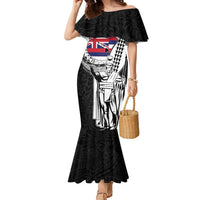 Personalized Hawaii King Kamehameha Family Matching Mermaid Dress and Hawaiian Shirt Flag Polynesian Pattern LT01 Mom's Dress Black - Polynesian Pride