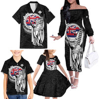 Personalized Hawaii King Kamehameha Family Matching Off The Shoulder Long Sleeve Dress and Hawaiian Shirt Flag Polynesian Pattern